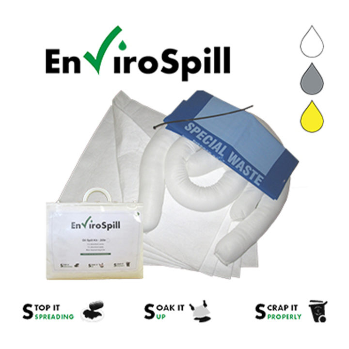 Using an oil spill kit to control an oil or fuel spillage